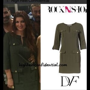 Diane Von Furstenberg Agness Olive Green Crepe Dress Gold Buttons Size 8 Classic